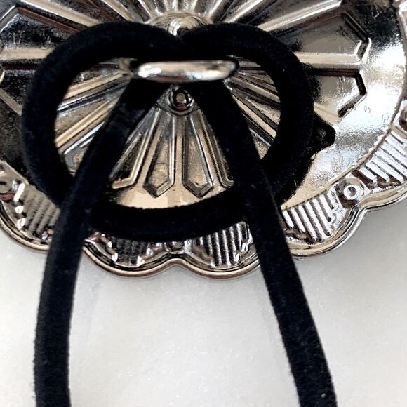 Western Cowgirl Concho Hair Tie, Silver & Faux Turquoise, Native American Style - Picture 8 of 10